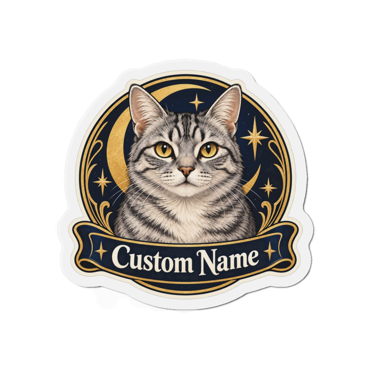 Custom Pet Photo Magnet with Name, 2 Sizes – Moon and Stars