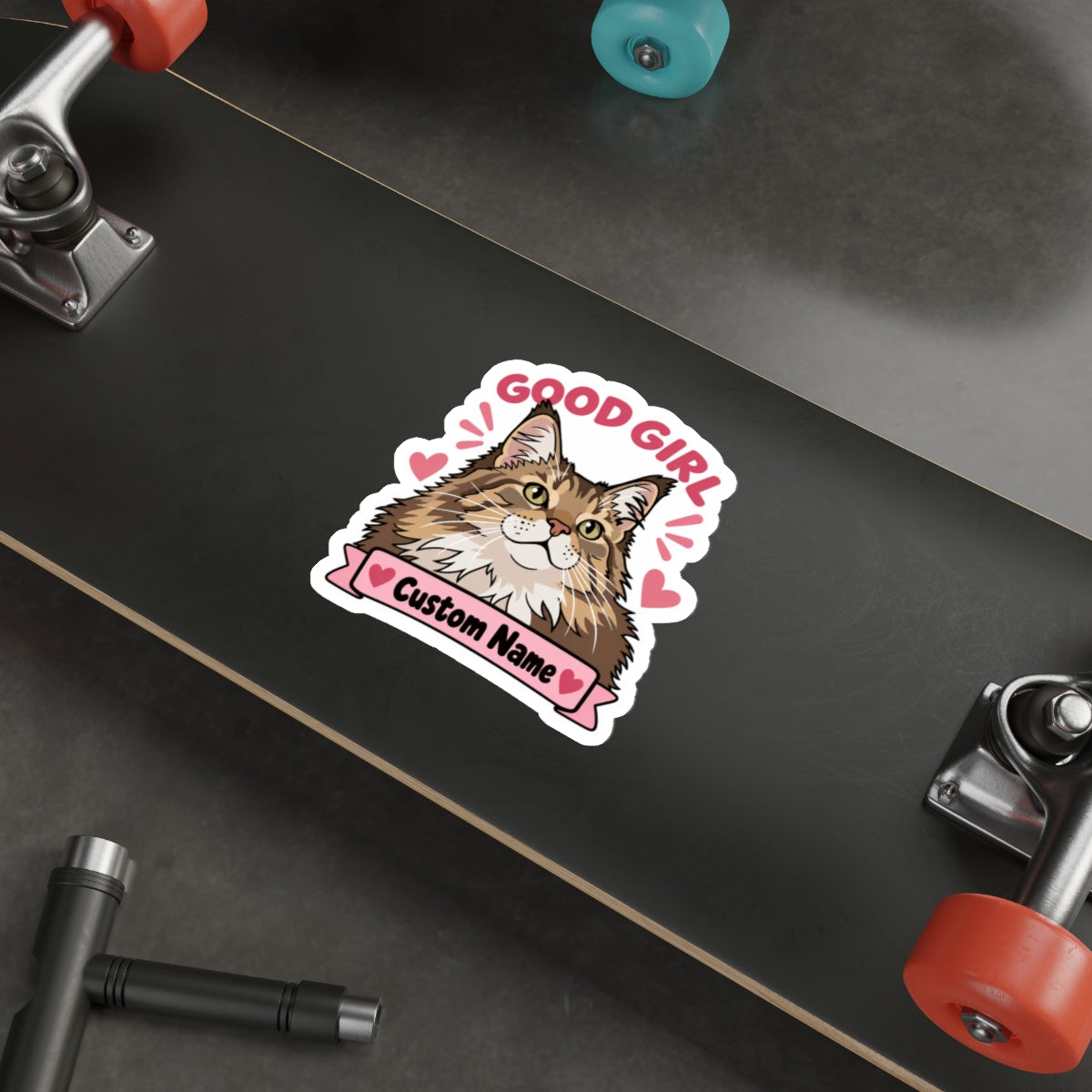 Custom Cat Sticker from Photo – Good Girl Pink | Personalized Name