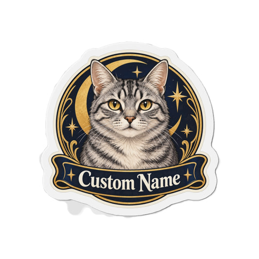 Custom Pet Photo Magnet with Name, 2 Sizes – Moon and Stars