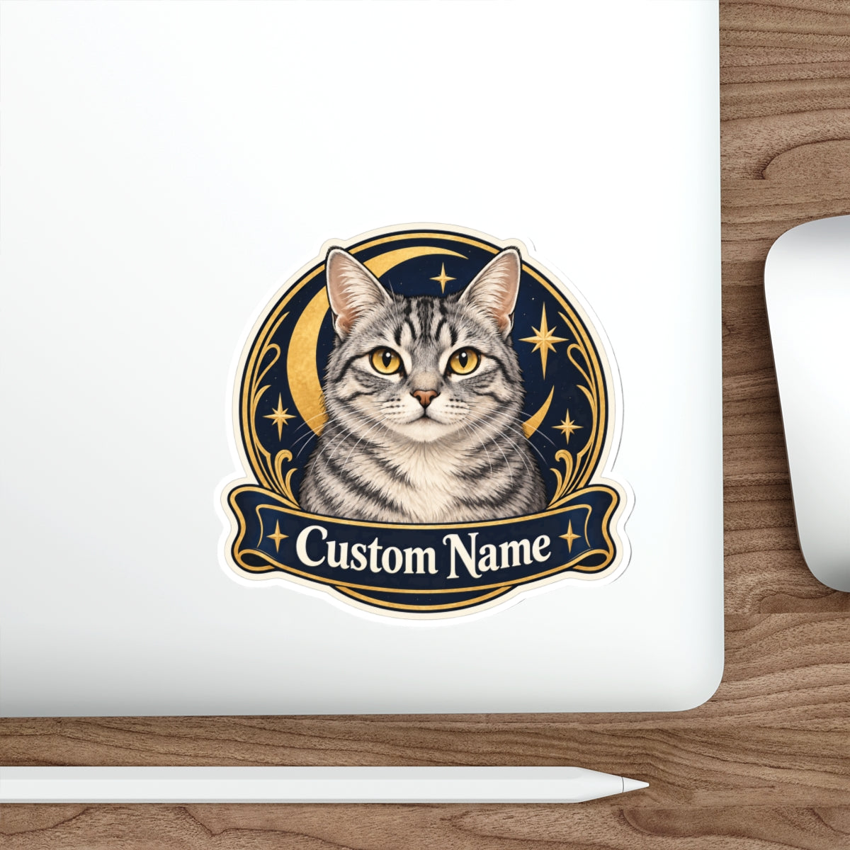 Custom Pet Photo Sticker with Name, 2 Sizes – Moon and Stars