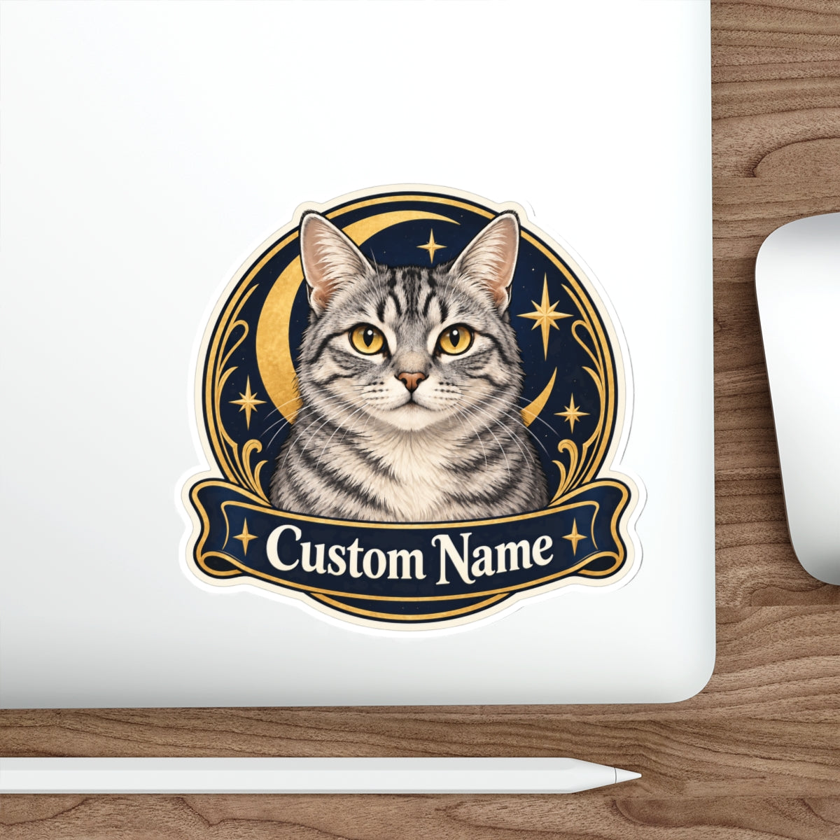 Custom Pet Photo Sticker with Name, 2 Sizes – Moon and Stars