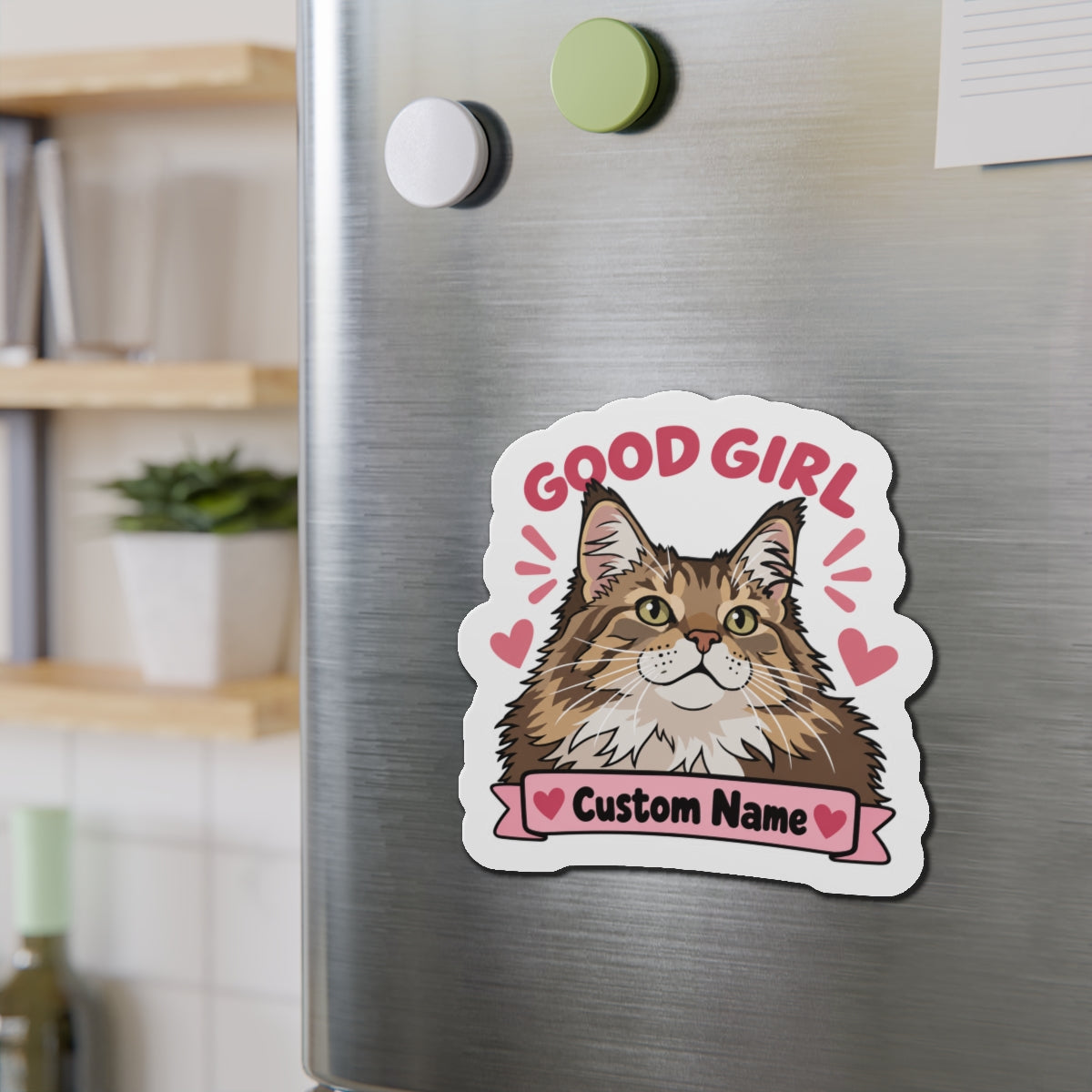 Custom Cat Magnet from Photo – Good Girl Pink | Personalized Name