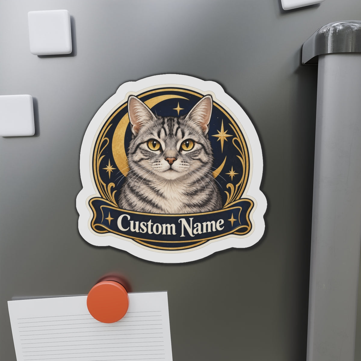 Custom Pet Photo Magnet with Name, 2 Sizes – Moon and Stars
