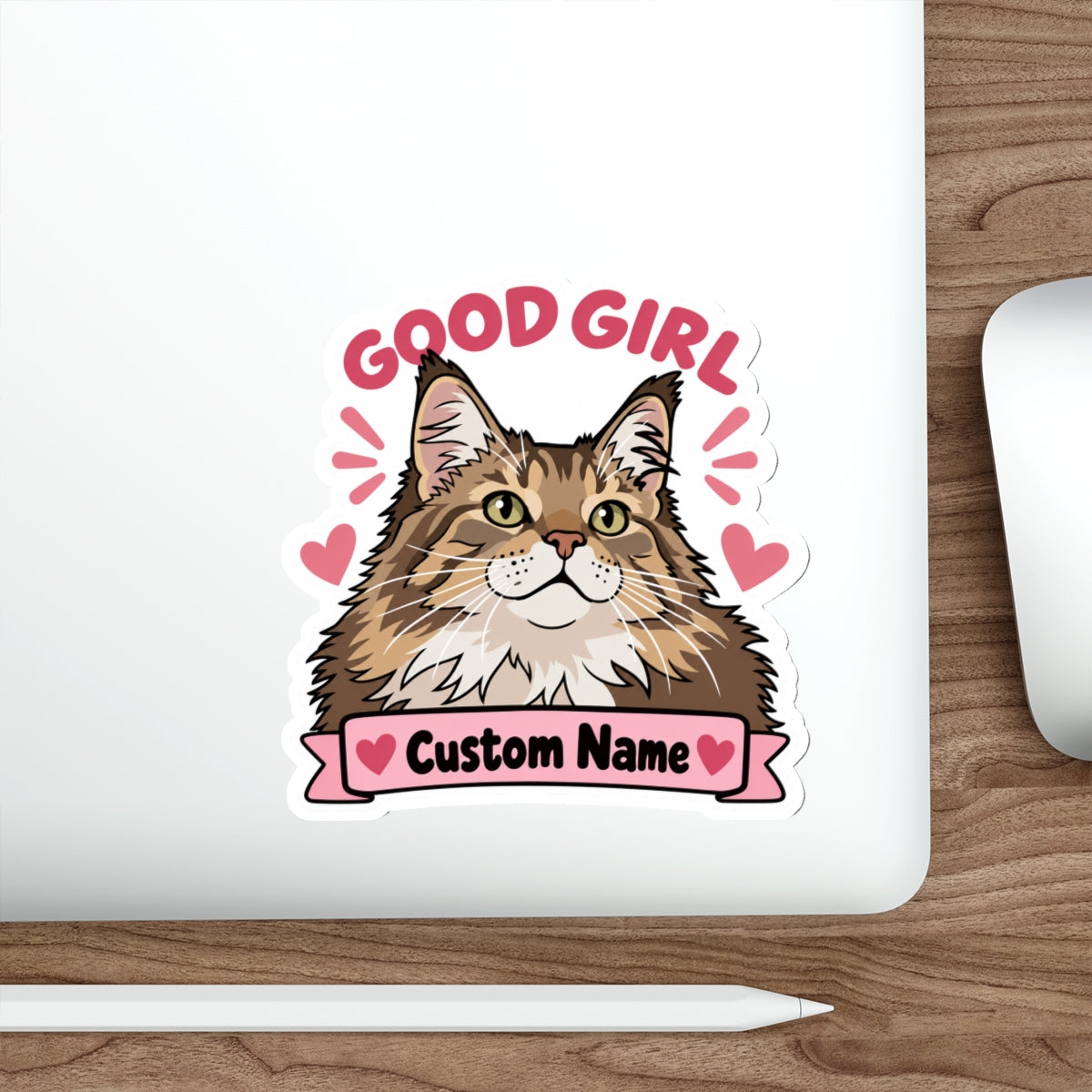 Custom Cat Sticker from Photo – Good Girl Pink | Personalized Name