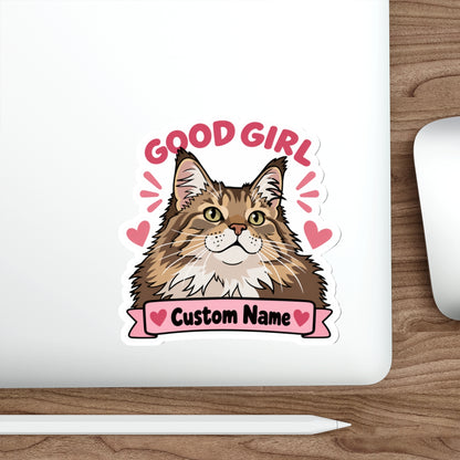 Custom Cat Sticker from Photo – Good Girl Pink | Personalized Name